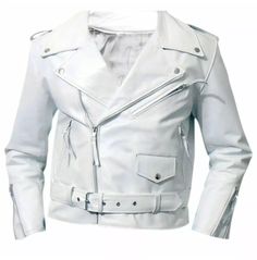 Elevate your style with our Classic Men's White Leather Biker Jacket—a timeless piece that perfectly blends fashion, comfort, and durability. Crafted from 100% genuine leather, this jacket is designed to make a bold statement while providing exceptional protection against the elements. Whether you're riding your motorcycle or simply enjoying a casual day out, this jacket ensures you stand out with confidence and effortless cool.  The sleek white leather exterior exudes sophistication, making it a versatile addition to any wardrobe. The jacket's waist-length design and adjustable belted closure allow for a customized fit, ensuring both style and comfort. Perfect for any occasion, this jacket pairs seamlessly with everything from casual jeans to more formal attire.  Key Features:  - 100% Gen Purple Leather Jacket, Mens Outerwear Jacket, Best Leather Jackets, White Leather Jacket, Men's Leather Jacket, Real Leather Jacket, Motorcycle Leather, Leather Skin, Biker Leather