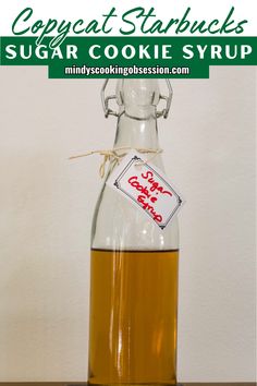 a glass bottle filled with sugar cookie syrup