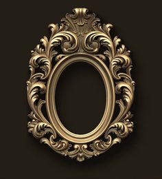 an ornate gold frame on a black background with the letter o in it's center