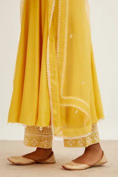 Shop for Devnaagri Yellow Chanderi Panelled Anarkali Palazzo Set for Women Online at Aza Fashions Fitted Georgette Sharara With Embroidered Border, Designer Palazzo Set With Embroidered Border, Anarkali Cotton Silk Kurta With Embroidered Border, Navratri Straight Kurta Palazzo Set With Embroidered Border, Navratri Palazzo Set With Embroidered Border And Straight Kurta, Eid Floor-length Dupatta With Embroidered Border, Wedding Palazzo Set With Embroidered Border For Festivals, Eid Embroidered Border Floor-length Dupatta, Georgette Dress With Embroidered Border In Straight Kurta Style