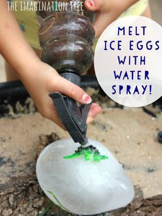 a child is pouring melted ice cream into a water spray bottle