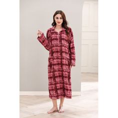 Zip Up Fleece Robe Warm Long Printed Flannel Bathrobe Housecoat Color: Red, Size: L | Alwyn Home Arnisha Girl Mid-Calf Bathrobe w / Pockets Polyester | 34 H in | Wayfair Fleece Robe, Printed Robe, Colour Red, House Colors, Mid Calf, Night Gown, Red White, Red And White, Zip Ups