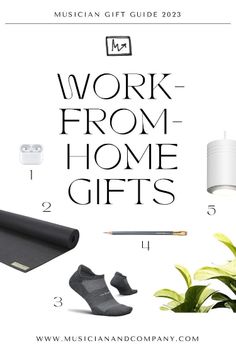 the work from home gift guide is shown with items to include socks, coffee mugs and