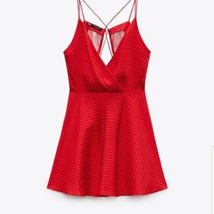 Zara Women's Red Polka Dot Sheen Halter Lace-Up Back Mini Dress Size Medium Polka Dot V-neck Mini Dress For Night Out, Zara Polka Dot Mini Dress For Summer, Zara Polka Dot Summer Mini Dress, Zara Polka Dot Mini Dress, Zara Polka Dot Dress, Zara Short Dress, Zara Black Dress, Printed Short Dresses, Strappy Mini Dress