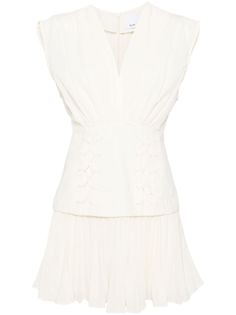 almond white front lace-up fastening concealed rear zip fastening corset style V-neck plissé details sleeveless flared hem thigh-length Spring Chic V-neck Corset Dress, Spring V-neck Chic Corset Dress, Chic Spring V-neck Corset Dress, Chic V-neck Corset Dress For Spring, Spring Dresses With Front Lace-up Fastening, Sleeveless Cream Corset Dress For Spring, Chic Pleated Sleeveless Corset Dress, Chic Sleeveless Pleated Corset Dress, Cream Sleeveless Corset Dress