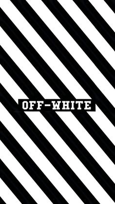 the word off - white is written on a black and white striped wallpaper with horizontal stripes