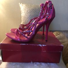 Frederick Of Hollywood Hot Pink Studded Sling Back Sandals In A Size 10 Frederick Of Hollywood, Sling Back Sandals, Fredericks Of Hollywood, Stiletto Sandals, Sling Back, Heel Boots, High Heel Boots, Women's Shoes Sandals, High Heel