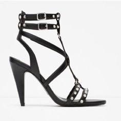 Zara Sexy Black Studded Strappy Heels Size 36. Brand New, Still In Box. Make An Offer Black Studded Heels, Studded Heels, Zara Black, Strappy Heels, Shoes Women Heels, New Color, Black Silver, Heel Height, Shoes Heels