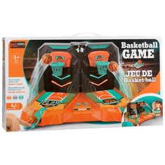 an orange and black basketball game in its box with instructions on how to use it