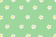 a green background with white daisies and yellow centers