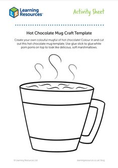 a coffee cup with hot chocolate in it and the words hot chocolate mug craft template