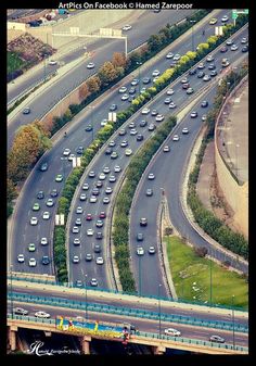 an aerial view of multiple lanes of traffic