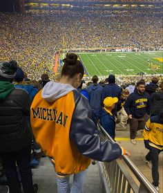 a football stadium filled with fans and people watching the game from the bleachers