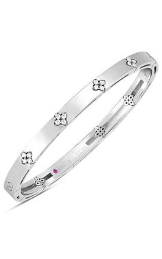 Roberto Coin Love in Verona 18kt Bangle 8882970AWBAX. White gold bangle with approximately 0.15cts in diamonds. Bangle measures approximately 48MM X 58MM Diamond Accessories, White Gold Bangle, Daisy Necklace, Heart Necklace Diamond, Pearl And Diamond Earrings, Roberto Coin, Cushion Diamond, Daisy Earrings, Square Diamond