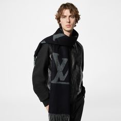 LOUIS VUITTON® - Monogram Giant Scarf - Navy Giant Scarf, Scarf Collection, Contrasting Colours, Logo Scarves, Monogram Pattern, Louis Vuitton Official, Oversized Style, Louis Vuitton Men, Winter Months