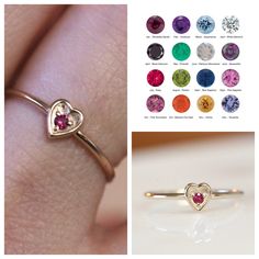 This ring is adorable! It is available in many different stone options. Please specify your gold color upon check out. -Stone is set in a three prong setting and measures 2mm -Round band measures 1.2mm -Handcrafted out of solid 14K yellow, rose or 14K white gold -Inside of the heart has a matte finish while the outer frame has a contrasting high polish shine to make the heart pop. January - Rhodolite Garnet February - Amethyst March - Aquamarine April - White Diamond April - Black Diamond May - Dainty Heart Shaped Birthstone Ring, Heart-shaped Birthstone Promise Ring, Heart-shaped Ruby Promise Ring Birthstone, Heart-shaped Ruby Promise Ring With Birthstone Detail, 14k Rose Gold Heart Ring With Birthstone, Heart-shaped 14k Gold Birthstone Ring, Heart-shaped Yellow Gold Birthstone Ring, Promise Heart Birthstone Ring With Accent Stones, Heart-shaped Birthstone Ring For Promise