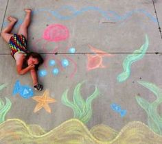 22 Totally Awesome Sidewalk Chalk Ideas - Under the Sea Chalk Art Sidewalk Drawing, Sidewalk Chalk Photos, Chalk Photography, Chalk Pictures, Chalk Photos, Chalk Activities, Chalk Designs, Happy Home Fairy