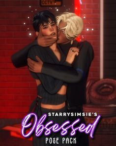 a couple hugging each other in front of a red brick wall with the words, starris