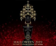 a black mannequin wearing a gold crown and necklace with the words halloween 2019 on it