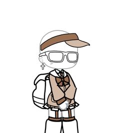 a drawing of a man with glasses and a hat on his head holding a backpack