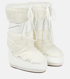 Fur Snow Boots, Dr Shoes, Moon Boot, Faux Leather Boots, Moon Boots, White Faux Fur, Fur Boots, Boots Knee, White White