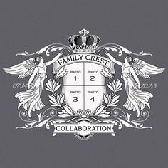 a family crest with two birds on it and the words collaboration written below