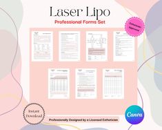 the laser lipo professional forms set is shown in front of a pink and blue background