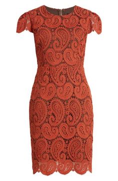 Whimsical paisley lace lends boho-inspired charm to this cap-sleeve dress that pairs well with your next party-perfect look. 38" length Back zip closure Jewel neck Cap sleeves Lined, except sleeves 100% polyester Dry clean Imported Bohemian Short Sleeve Fitted Lace Dress, Bohemian Fitted Short Sleeve Lace Dress, Bohemian Fitted Lace Dress With Short Sleeves, Casual Fitted Lace Dress, Cap Sleeve Dress, Lace Caps, Capped Sleeve Dress, Jewel Neck, Nordstrom Dresses