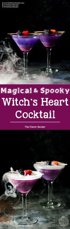 The Witch’s Heart Cocktail – A dreamy, whimsical and magical Halloween Cocktail made with Blackberry Shimmery liqueur! Are you brave enough to drink The Witch's Heart?  via @TheFlavorBender Pasteles Halloween, Heart Cocktail, Witch's Heart, Magical Halloween, Witchs Heart, Halloween Cocktail, Cocktails Bar, Halloween Cocktails, Halloween Drinks