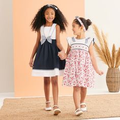 Patachou - Girls Navy Blue & White Cotton Dress | Childrensalon White Cotton Dress, Kids Stuff