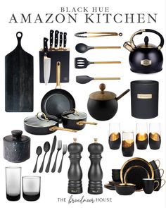 Black amazon kitchen decor Amazon Kitchen Decor, Black Kitchen Accessories, Black And Gold Kitchen, Assiette Design, Black Kitchen Decor, Future Apartment Decor, Gold Kitchen, Amazon Home Decor, Apartment Decor Inspiration