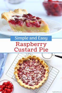 raspberry custard pie with text overlay that reads the best and easyest crustard pie