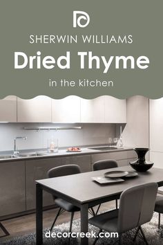 Dried Thyme SW-6186 in the Kitchen Cabinets by Sherwin-Williams Sherwin Williams Paint Colors Green, Green Kitchen Walls, Sage Green Paint, Backdrop Wall, Quartz Kitchen Countertops, Green Kitchen Cabinets, Quartz Kitchen