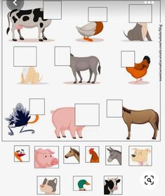 the farm animals and their names are shown in this worksheet