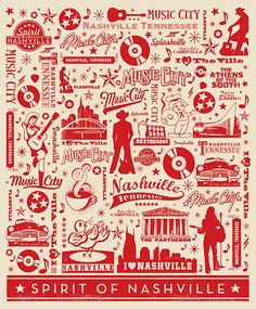 a red and white poster with the words spirit to nashville