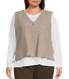 From Eileen Fisher Plus&#x2C; this vest features:Lightweight boiled wool with a soft&#x2C; felted feel fabrication V-neckline SleevelessEasy fit Front patch pocketsStraight hemlineButton-front closureApprox. 24.5" length Wool Dry clean only Imported. Build A Wardrobe, Workwear Jacket, Boiled Wool, Blazer Vest, Dillard's, Eileen Fisher, Blazer Jacket, Quality Fabric, Work Wear