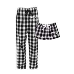 Our Mr. & Mrs. Flannel Pajama Set will have you cozied up and feeling fantastic! This set of 2 pajama bottoms comes in vibrant buffalo plaids with white embroidery on the hip. Perfect for Anniversary, Christmas, Engagement or Couples Gifts or any other cool weather day. The set comes with flannel pants for him and flannel boxers for her. GIRLY BOXERS Junior Fit XS - XL Ruffled Hem Satin waistband and tie ribbon 100% cotton Roomy, and super soft feel Features a 1" inseam, false fly with buttons a Cozy Plaid Cotton Sleepwear, Plaid Cotton Loungewear Sets, Plaid Cotton Sleepwear For Loungewear, Cotton Plaid Sleepwear For Loungewear, Plaid Cotton Sleepwear Sets, Plaid Cotton Sleep Sets, Plaid Cotton Sleepwear For Home, Cotton Plaid Sleepwear For Home, Cozy Plaid Sleepwear For Loungewear