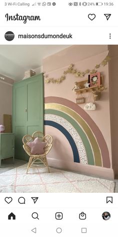 the instagram page on instagram shows an image of a room with pink walls and green doors