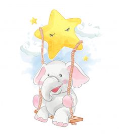 an elephant on a swing with a star