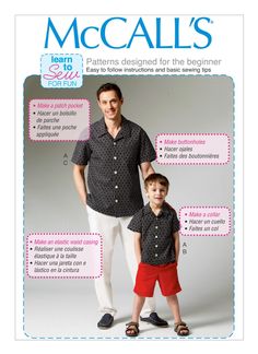 an adult and child's shirt sewing pattern with instructions for the same size,