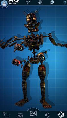 an animated robot standing in front of a blue background