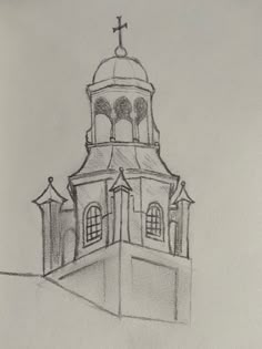 a drawing of a church with a cross on top