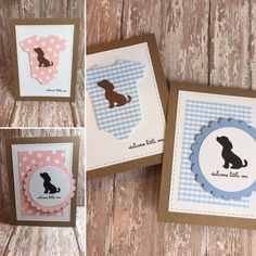 four different cards with dog silhouettes on them