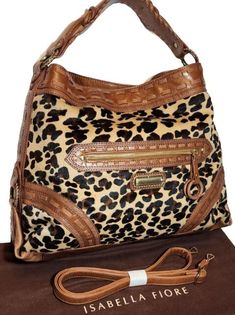 Leather Satchel Shoulder Bag In Leopard Print, Leopard Print Large Capacity Satchel Bag, Luxury Leopard Print Satchel Shoulder Bag, Leopard Print Satchel With Detachable Handle, Leopard Print Satchel Shoulder Bag With Gold-tone Hardware, Y2k Vintage, Calf Hair, Vintage Handbags, Cross Body Handbags