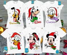 Disney Christmas Mickey Minnie  Donald Daisy  Goofy  Pluto Characters Personalized  New Year Party Family T-shirt Pippo Disney, Disney World Family Shirts, Disney Family Vacation Shirts, Shop Disney, Disney Christmas Shirts, Christmas Mickey, Trip Shirts, Disney Family Vacation, Christmas Pink