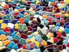 multicolored glass mosaic tiles are shown here