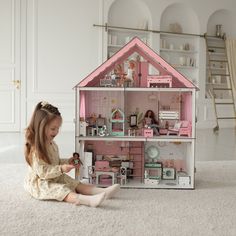 Introducing our charming Pink Doll House Playset Furniture, a perfect addition to your little one's imaginative playtime!  This exquisite wooden pink mini house is designed to spark creativity and endless storytelling. Our dollhouse features intricate details and vibrant colors, making it a delightful doll haven. With its sturdy construction and high-quality materials, this miniature dollhouse ensures years of playtime fun. Complete with adorable furniture pieces, this doll playset is ready to b Pink Doll House, Wood Playhouse, Pink Dollhouse, Girls Playhouse, Kids Room Accessories, Media Furniture, Pink Doll, Spark Creativity, Wooden Dollhouse