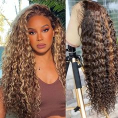 Highlight Deep Wave Frontal Wig 13x6 Hd Lace Brown Lace Front Human Hair Wigs Glueless Wig Human Hair Ready To Wear Brown Lace Front, Lace Front Human Hair Wigs, Deep Curly, Frontal Wig, Wig Accessories, Deep Wave