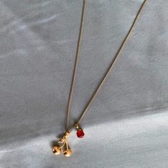 Brand New. Good Palates Necklace With Cherry Charm And Red Stone. #Necklace #Cherrycharm Gold Cherry Necklace, Red Stone Necklace, Plain Jewelry, Cherry Charm, Cherry Necklace, Red Accents, Red Stone, Dainty Jewelry, Bling Bling