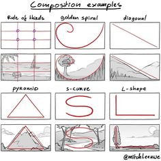 the steps in how to draw an upside down landscape with different shapes and lines on it